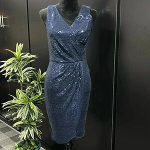 Grace Karin Sequin V-neck,zipper v-neck back,ruched side,lined,sleeveless midi